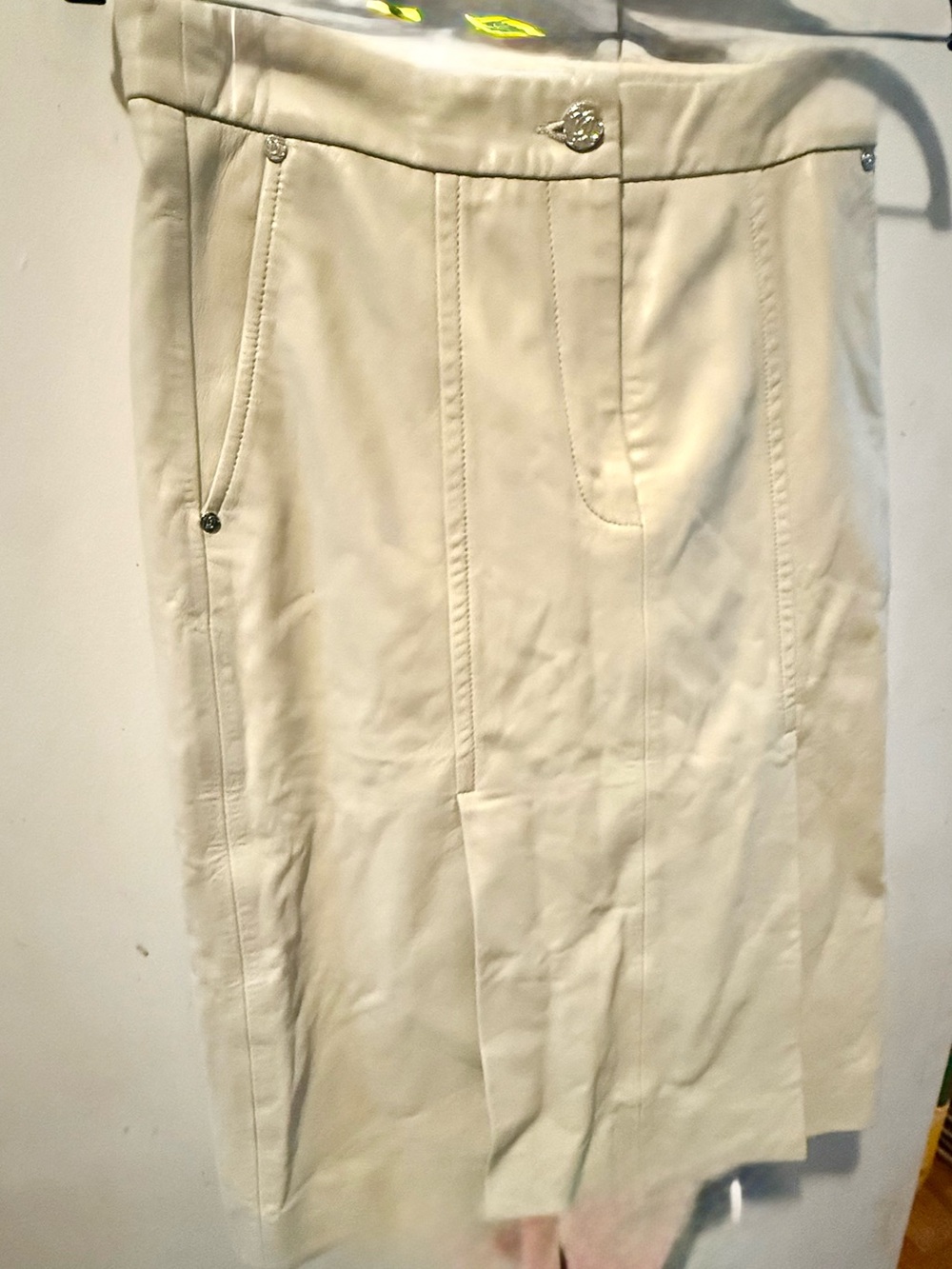 EU Derek Lam 10 Crosby Cream Lambskin Leather Maxi Skirt w/ front slits Size 2